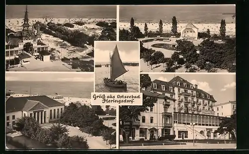 AK Heringsdorf / Ostseebad, Strand, Kurhaus, Konzertplatz, Segelboot