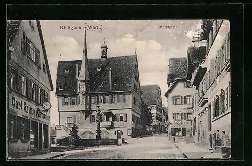 AK Bietigheim / Württ., Marktplatz mit Uhrmacher Carl Grimm