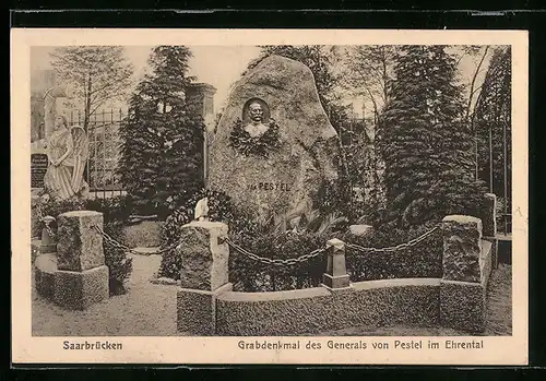 AK Saarbrücken, Grabdenkmal des Generals von Pestel im Ehrental