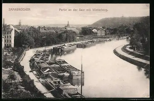 AK Saarbrücken, Saar mit Winterberg