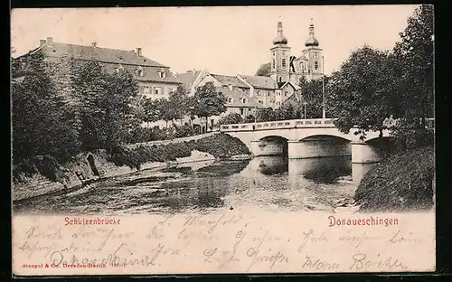 AK Donaueschingen, Schützenbrücke und Kirche