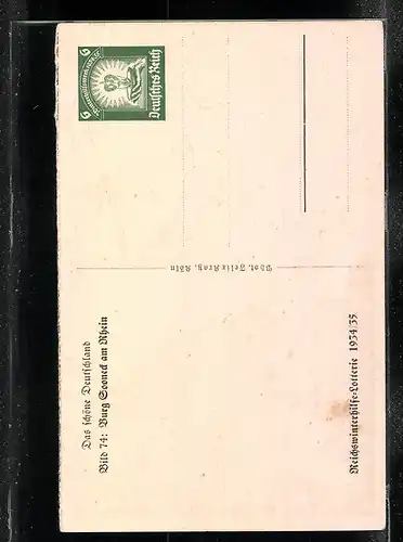 AK Niederheimbach am Rhein, Burg Sooneck, Ganzsache WHW Winterhilfswerk 1934-35