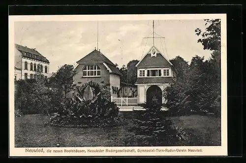 AK Neuwied, Die neuen Bootshäuser, Neuwieder Rudergesellschaft, Gymnasial-Turn-Ruder-Verein Neuweid