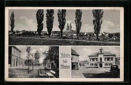 AK Biblis bei Worms, Teilansicht, am Bahnhof, Rathaus