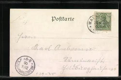 Passepartout-Lithographie Eisenach, Elisabethenruhe, Marienthal und Hohe Sonne im Kleeblatt