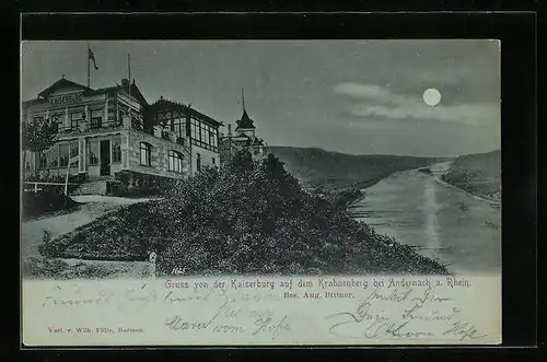 Mondschein-AK Andernach a. Rhein, Gasthaus Kaiserburg auf dem Krahnenberg