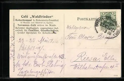 AK Kuhschnappel, Cafe Waldfrieden, Totalansicht, Karpfen- u. Goldfisch-Teich, Terrassen im Walde