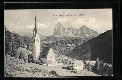 AK St. Jacob in Gröden, Ortsansicht mit Langkofel