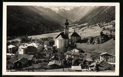 AK Gossensass, Teilansicht mit Kirche aus der Vogelschau