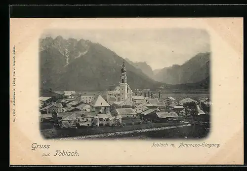 AK Toblach, Ortsansicht mit Ampezzo-Eingang