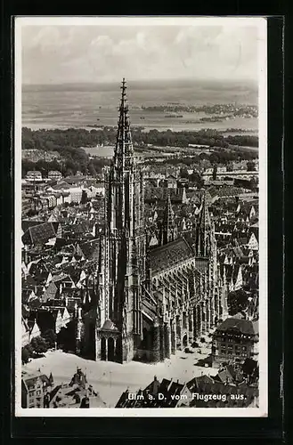 AK Ulm a. D., Münster aus dem Flugzeug gesehen