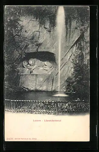 AK Luzern, Löwendenkmal mit Wasserspiel