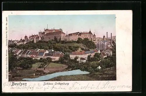 AK Bautzen, Schloss Orthenburg mit Fluss