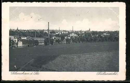 AK Glauchau i. Sa., Teilansicht mit Fabrik