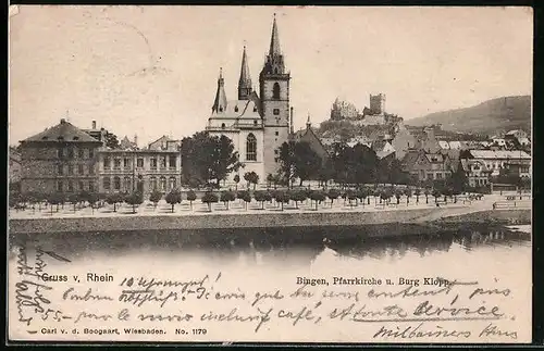 AK Bingen a. Rhein, Pfarrkirche und Burg Klopp