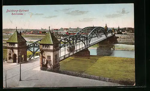 AK Duisburg-Ruhrort, Ruhrbrücke mit Strassenbahn