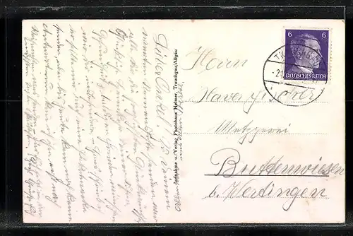 AK Trauchgau, Ortspartie mit Kirche und Berglandschaft