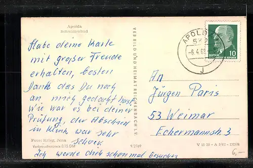 AK Apolda, Schwimmbad mit Badegästen