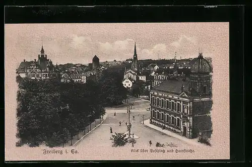 AK Freiberg i. Sa., Blick über den Postplatz und der Hornstrasse