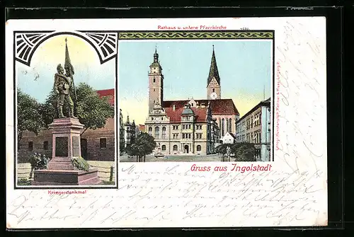 AK Ingolstadt, Kriegerdenkmal, Blick auf die Kirche
