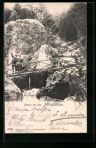 AK Partie mit Besuchern bei den Mirafällen