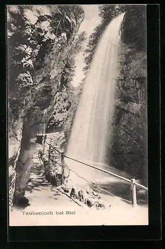 AK Partie am Taubenloch-Wasserfall bei Biel