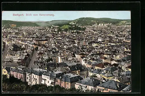 AK Stuttgart, Panoramablick vom Kanonenweg auf die Stadt