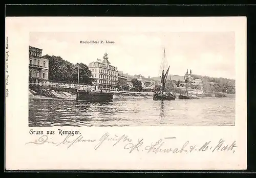 AK Remagen, Blick zum Rhein-Hotel F. Liese