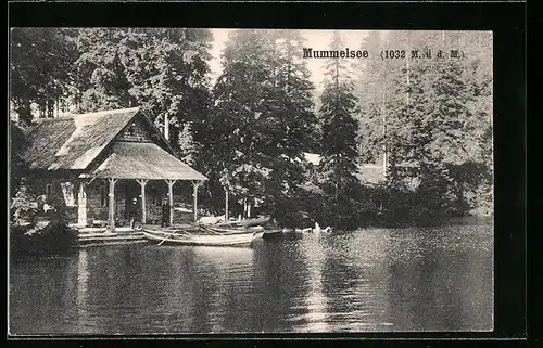 AK Mummelsee, Hütte mit Anlegestelle