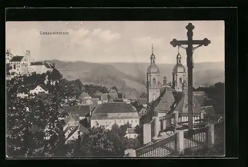 AK Gössweinstein, Teilansicht mit Kreuz und Kirche