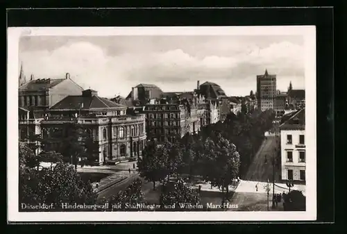 AK Düsseldorf, Hindenburgwall mit Stadttheater und Wilhelm Marx-Haus