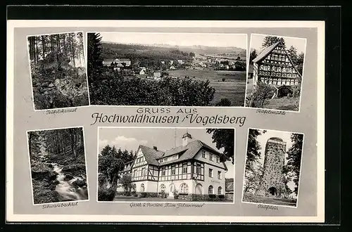 AK Hochwaldhausen / Vogelsberg, Teufelskanzel, Teufelsmühle, Gasthof-Pension Zum Felsenmeer