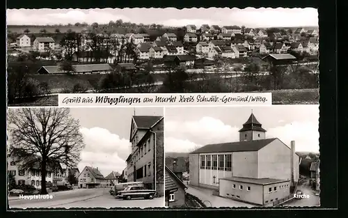 AK Mögglingen / Wttbg., Kirche, Hauptstrasse, Gesamtansicht