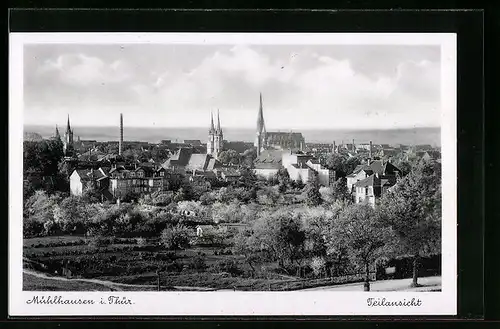 AK Mühlhausen i. Thür., Teilansicht mit Kirche