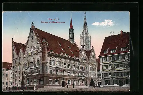 AK Ulm a. D., Rathaus mit Marktbrunnen