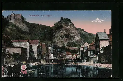 AK Oberstein a. d. Nahe, Teilansicht mit Burgruine