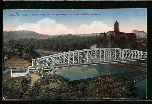 AK Halle a. S., Blick nach der Bergschenke und Ruine Giebichenstein