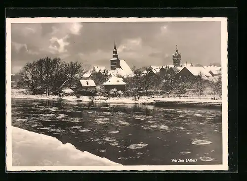 AK Verden / Aller, Teilansicht im Winterglanz