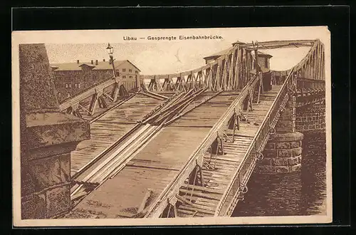 AK Libau, Gesprengte Eisenbahnbrücke