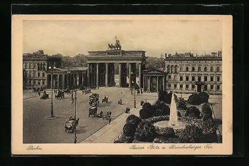 AK Berlin, Brandenburger Tor vom Pariser Platz aus gesehen
