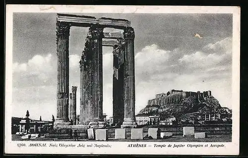 AK Athènes, Temple de Jupiter Olympien et Acropole