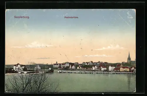 AK Sonderburg, Stadt mit Pontonbrücke