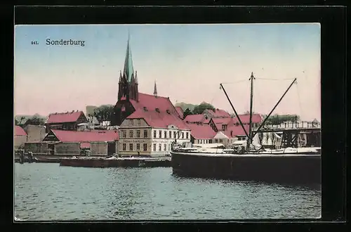 AK Sonderburg, Teilansicht mit Kirche vom Wasser aus