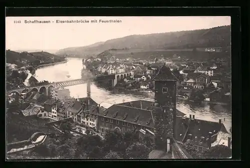 AK Schaffhausen, Eisenbahnbrücke mit Feuerthalen