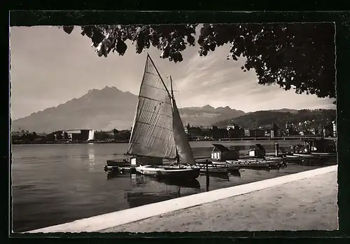 AK Luzern, Blick vom Ufer zum Pilatus