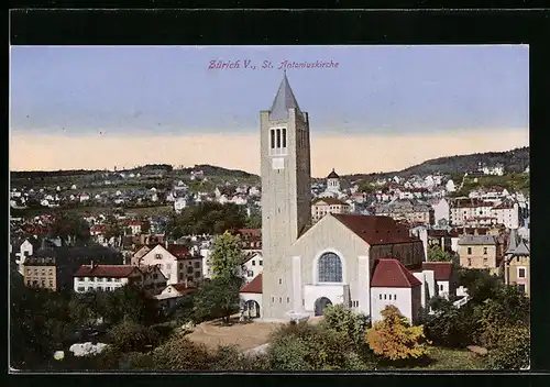 AK Zürich, St. Antoniuskirche mit Umgebung