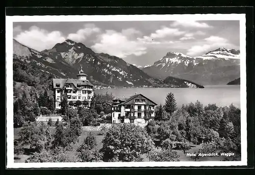 AK Weggis, Hotel Alpenblick mit Alpenkette