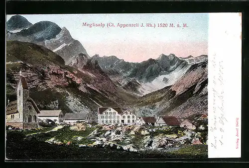 Relief-AK Meglisalp, Kirche und Gasthaus zur Meglisalp