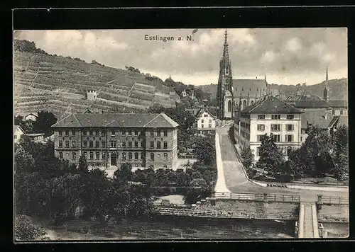 AK Esslingen a. N., Ortspartie mit Seminar und Kirche aus der Vogelschau