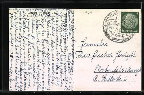 AK Haslach i. K., Ortsansicht mit Blick in die Berge